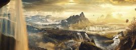 Горы и водопад обои
