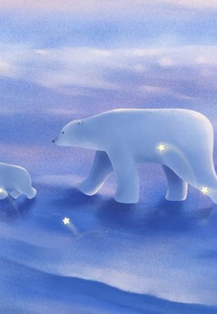 Белый медведь и северное сияние