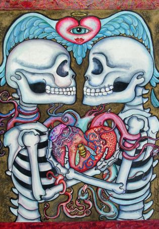 Обои скелет с сердцем