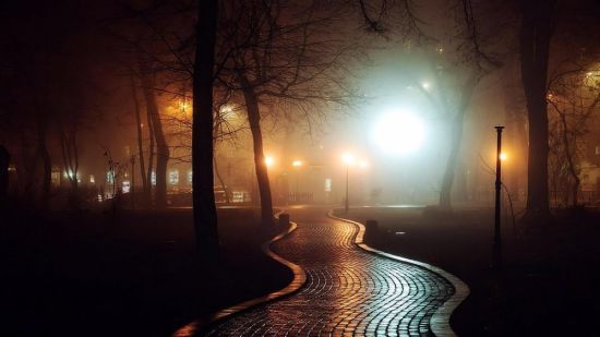 Ночная улица с фонарями