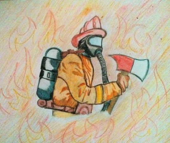 Рисунки пожарных карандашом