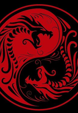 Красный китайский дракон на черном фоне