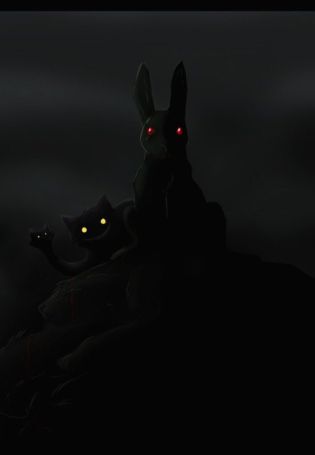 Черный кролик с красными глазами