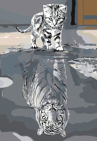 Котенок в отражении тигр