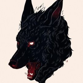 Черная собака с красными глазами