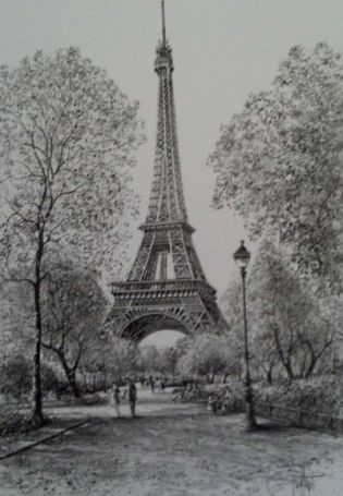 Париж рисунок карандашом