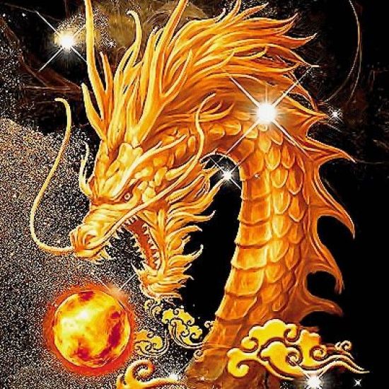 Золотой дракон на черном фоне