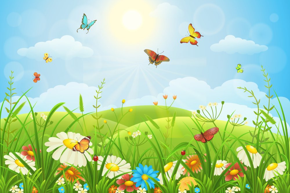 Полянка бабочки вектор