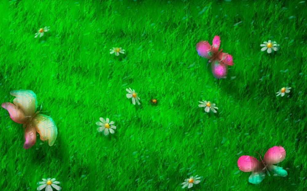 Лужайка с ромашками