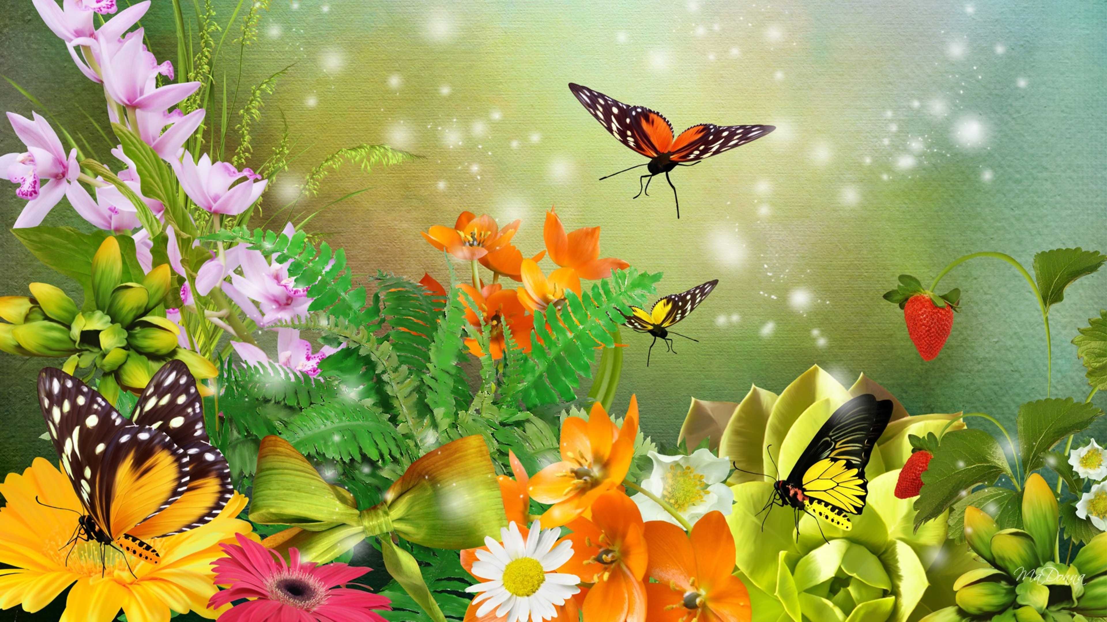 Живые бабочки с цветами. Сказочные цветы. Обои на рабочий стол бабочки. Летние цветы с бабочками. Красивый фон с бабочками.