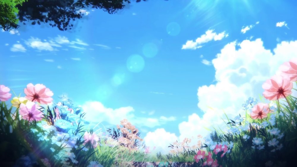 Фон голубое небо и зеленая Поляна детский