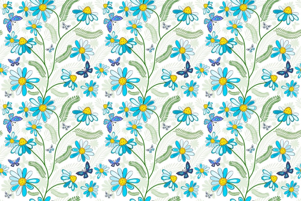 Голубой фон с ромашками