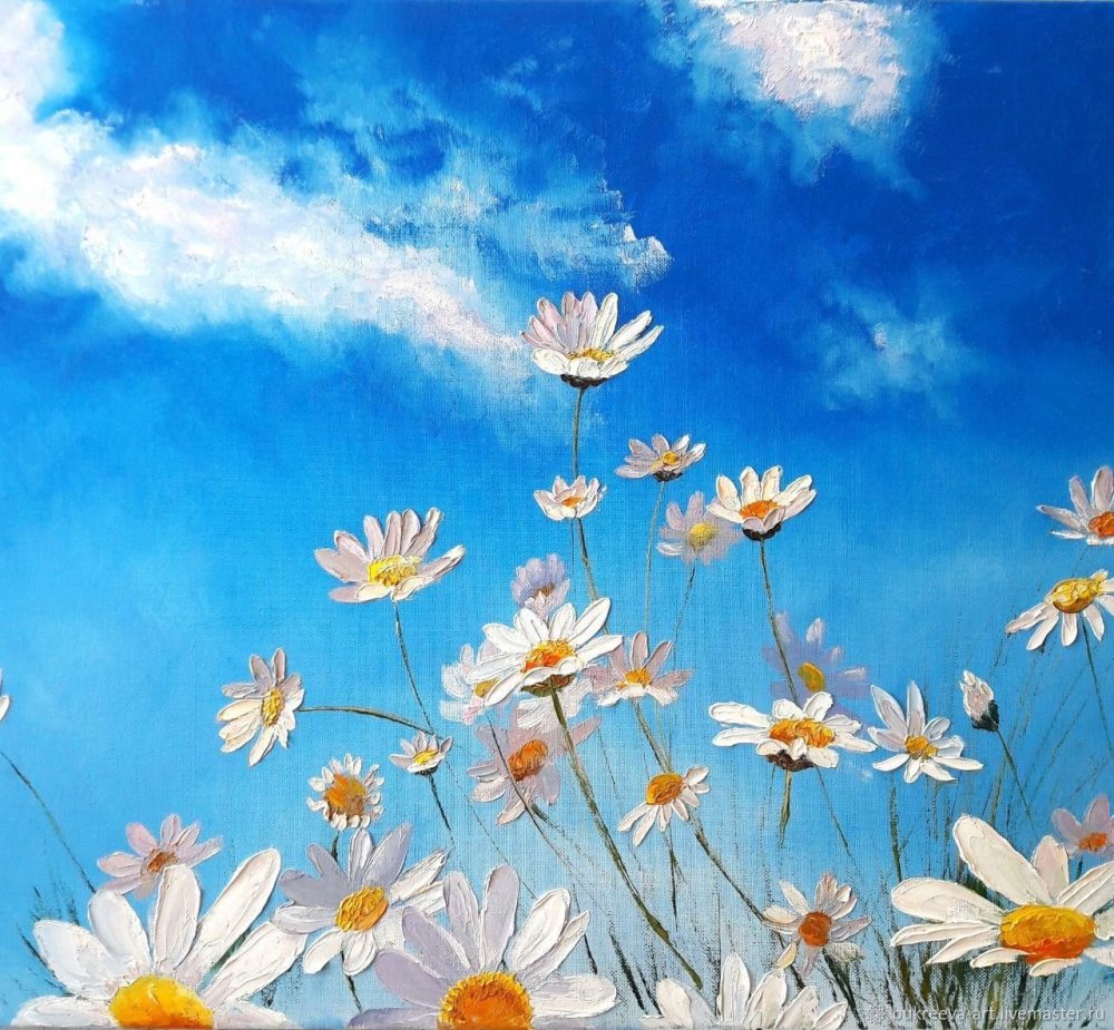 Цветочный узор ромашки на голубом фоне