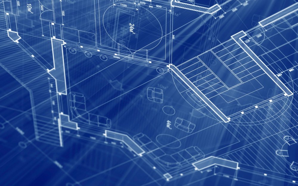 Чертежи зданий на синем фоне