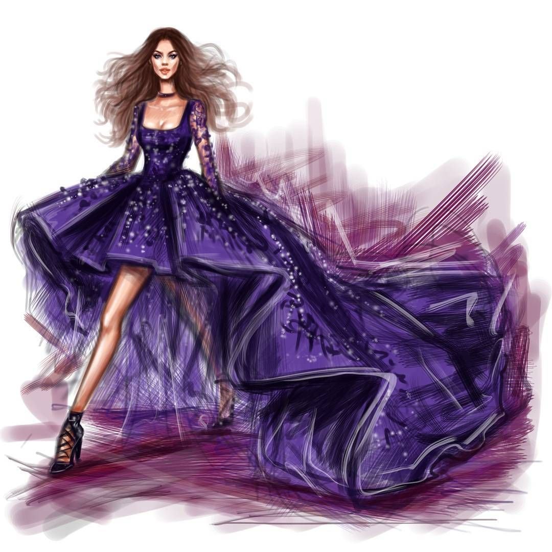 Красивое платье рисунок. Shamekh Bluwi. "Шамех Блуви". Платье рисунок. Девушка в фиолетовом платье.