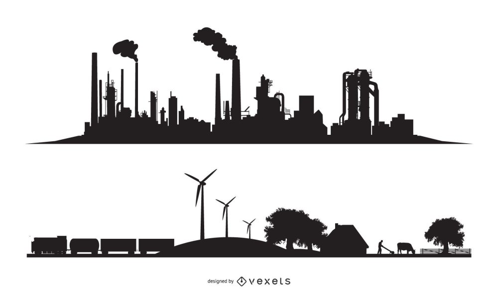 Силуэты промышленных зданий