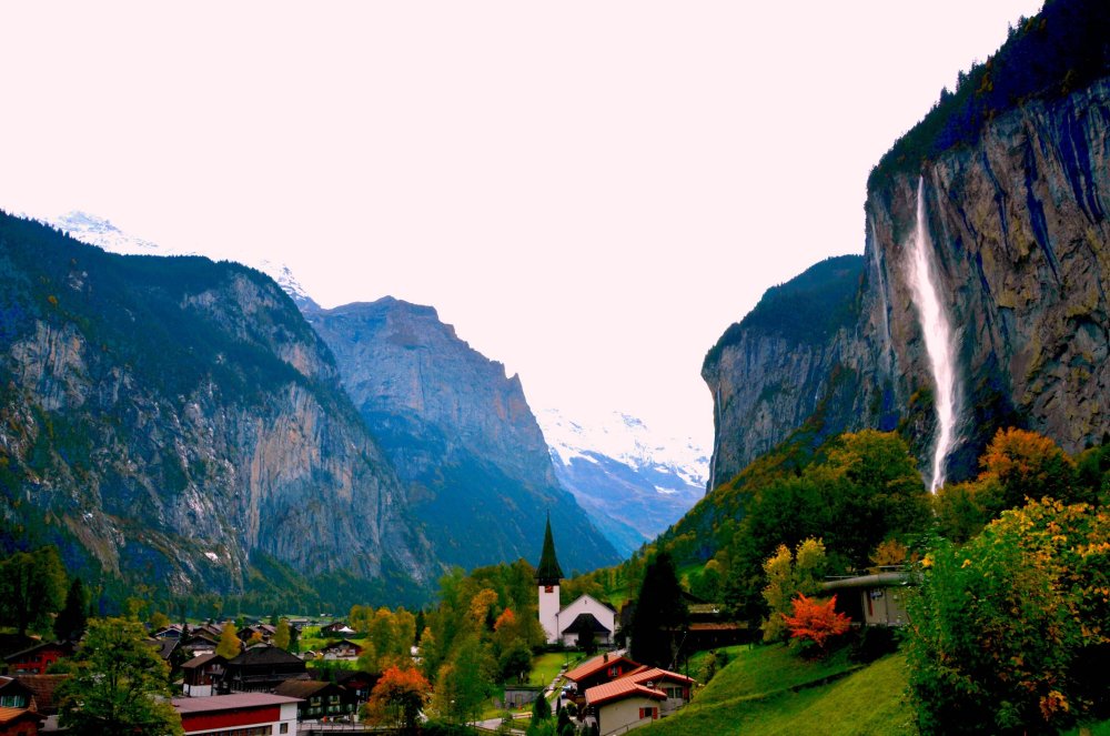 Швейцария  Лаутербруннен водопад дождь