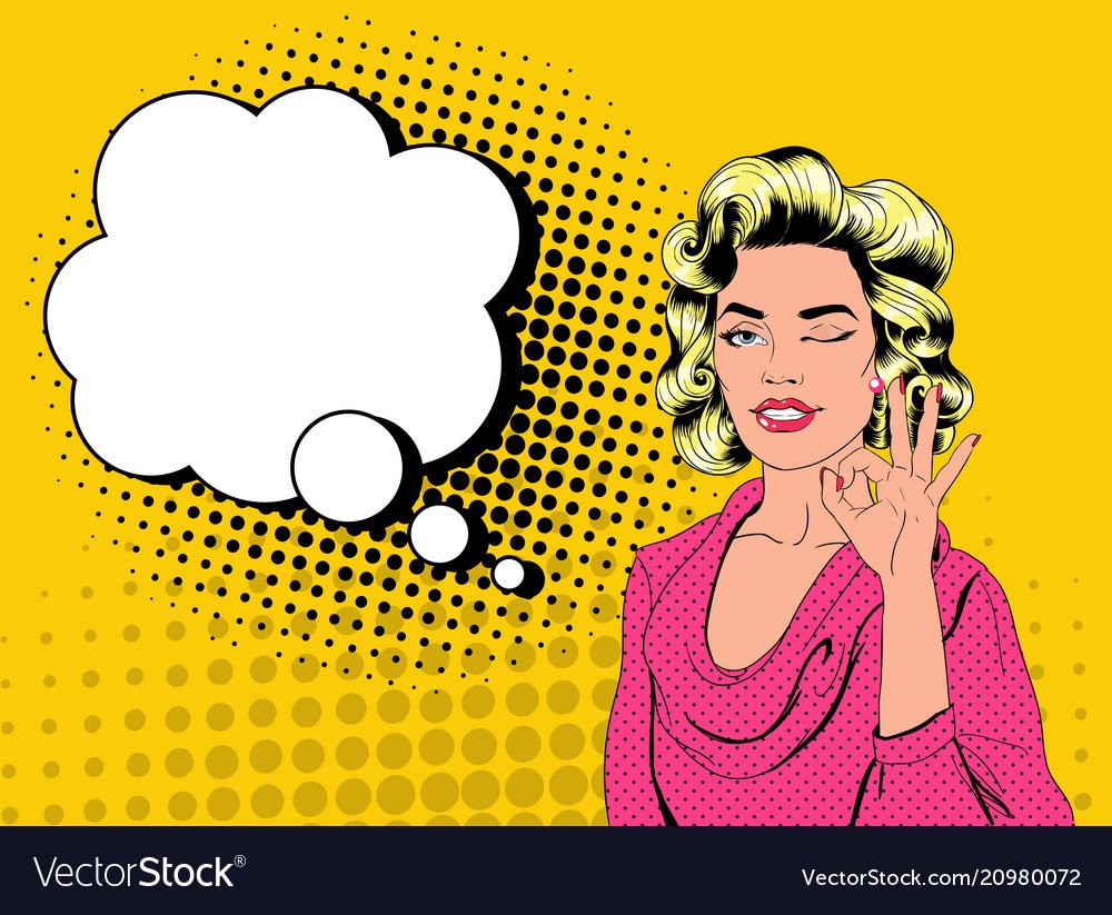 Девушка подмигивает в стиле комиксов