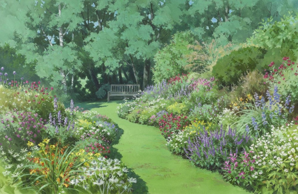 Красивый сад аниме