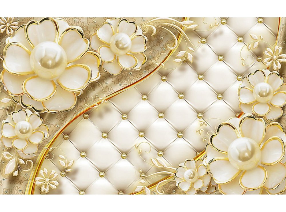 Фотообои 3d цветы с жемчугом