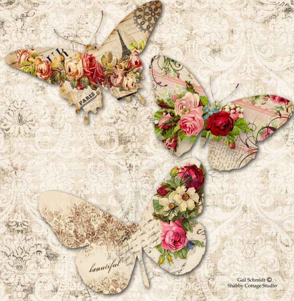 Бумага Винтажная с бабочка