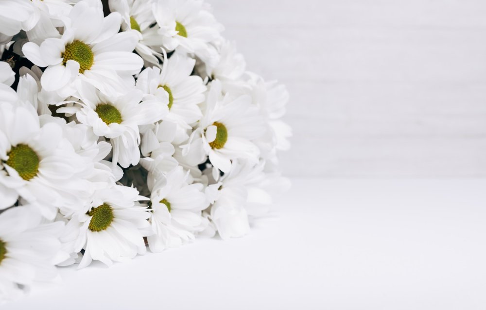 Цветы на белом столе