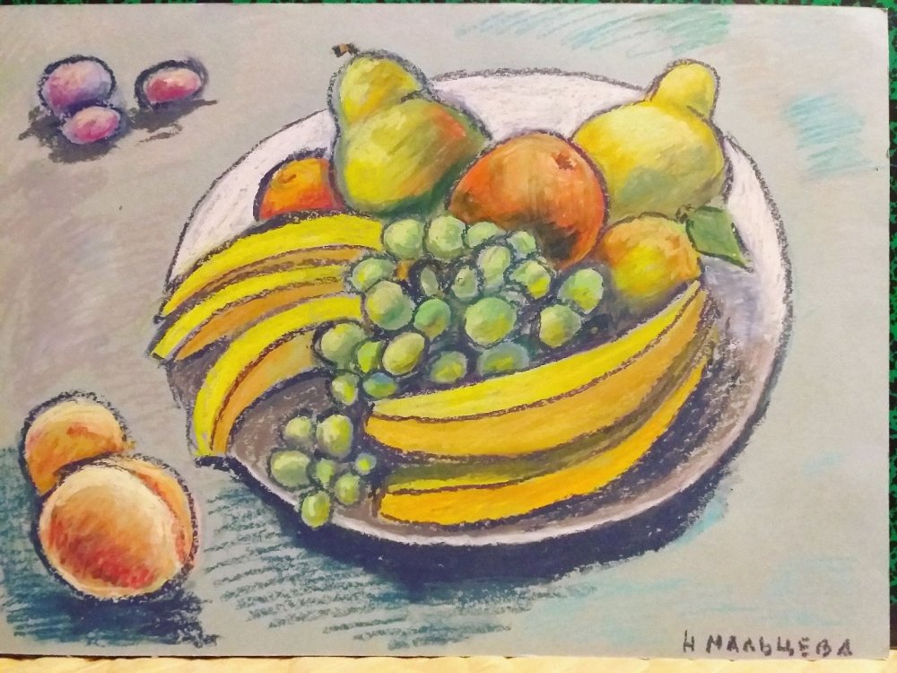 Фрукты масляной пастелью
