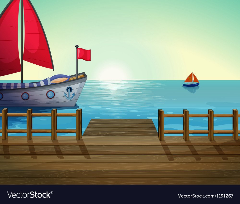 Мультяшное море и корабль