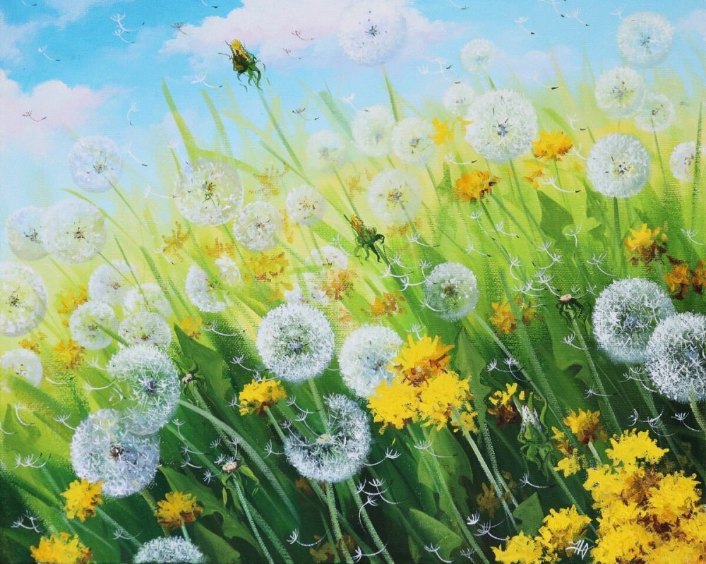 Одуванчики пастелью