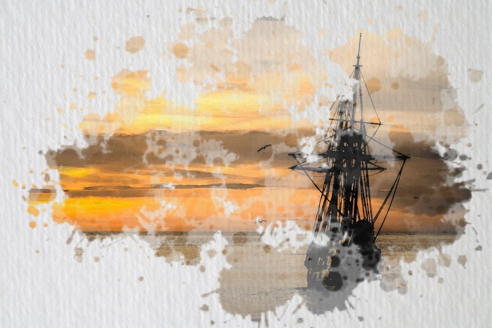 Фон корабль акварель