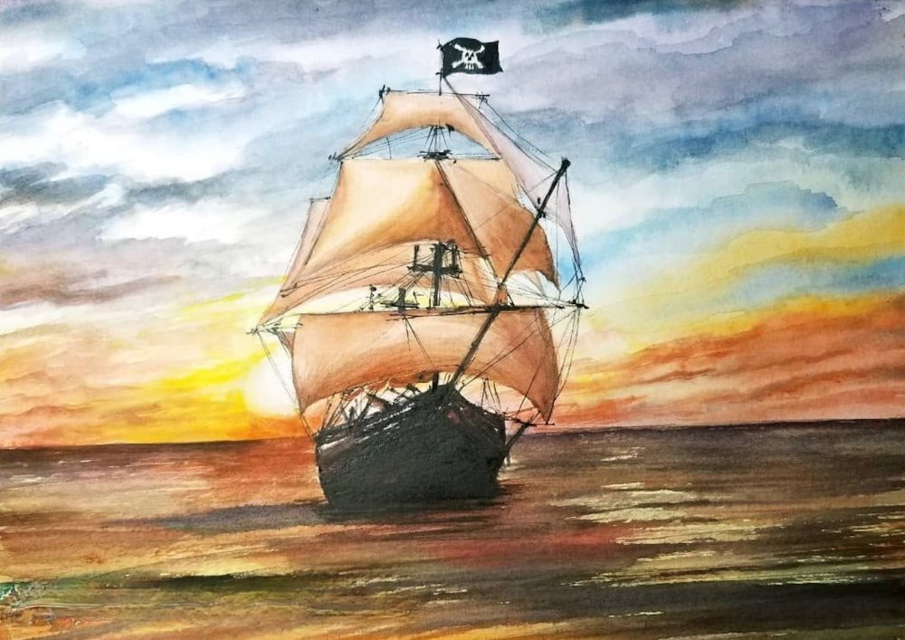 Корабль Седов акварель