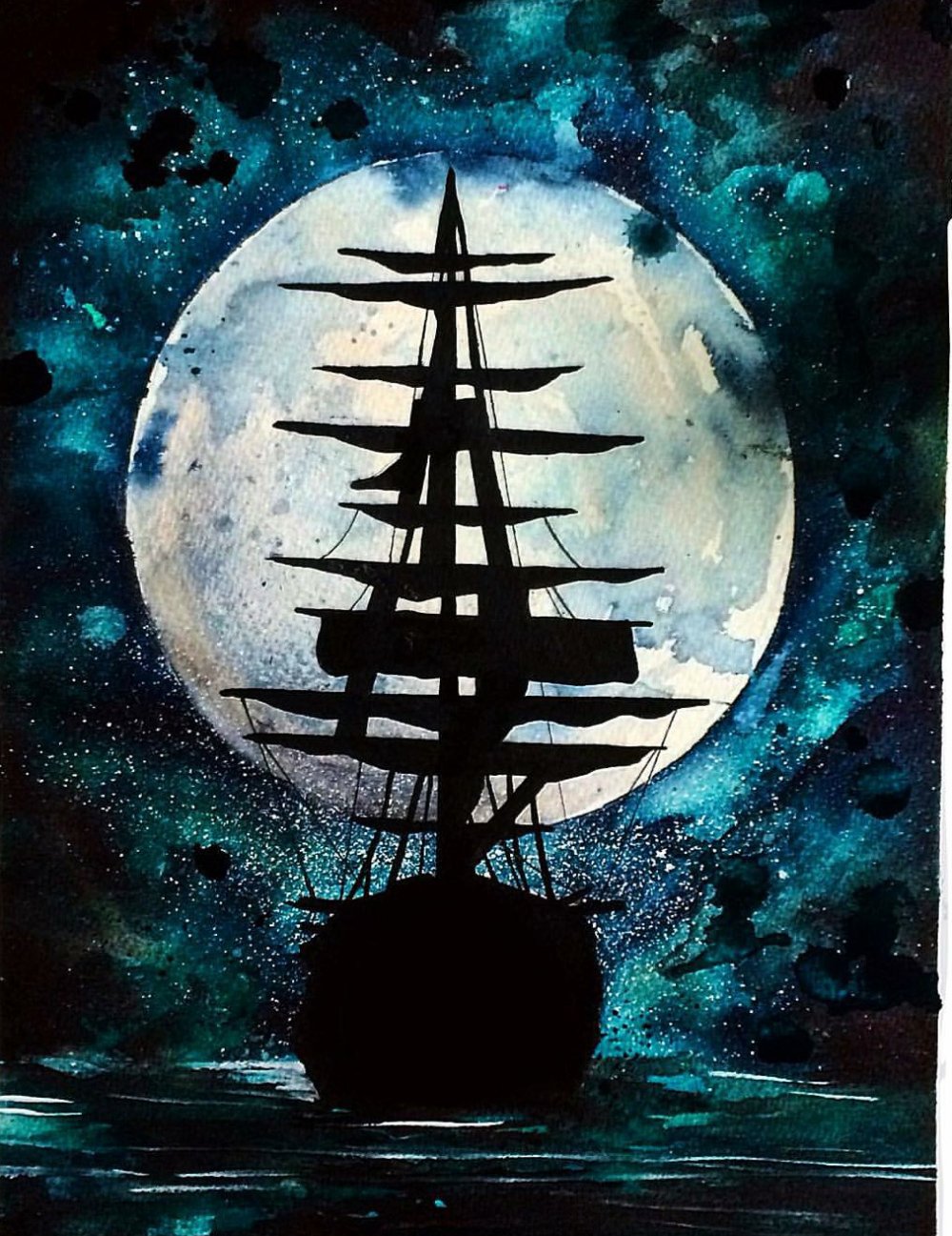 Пиратский корабль акварель