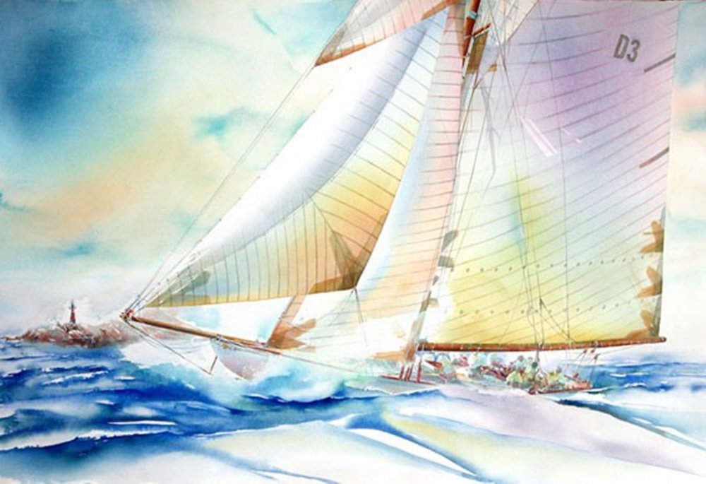 Яхта в море рисунок