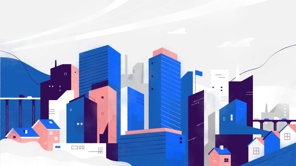 Городской пейзаж в стиле флэт