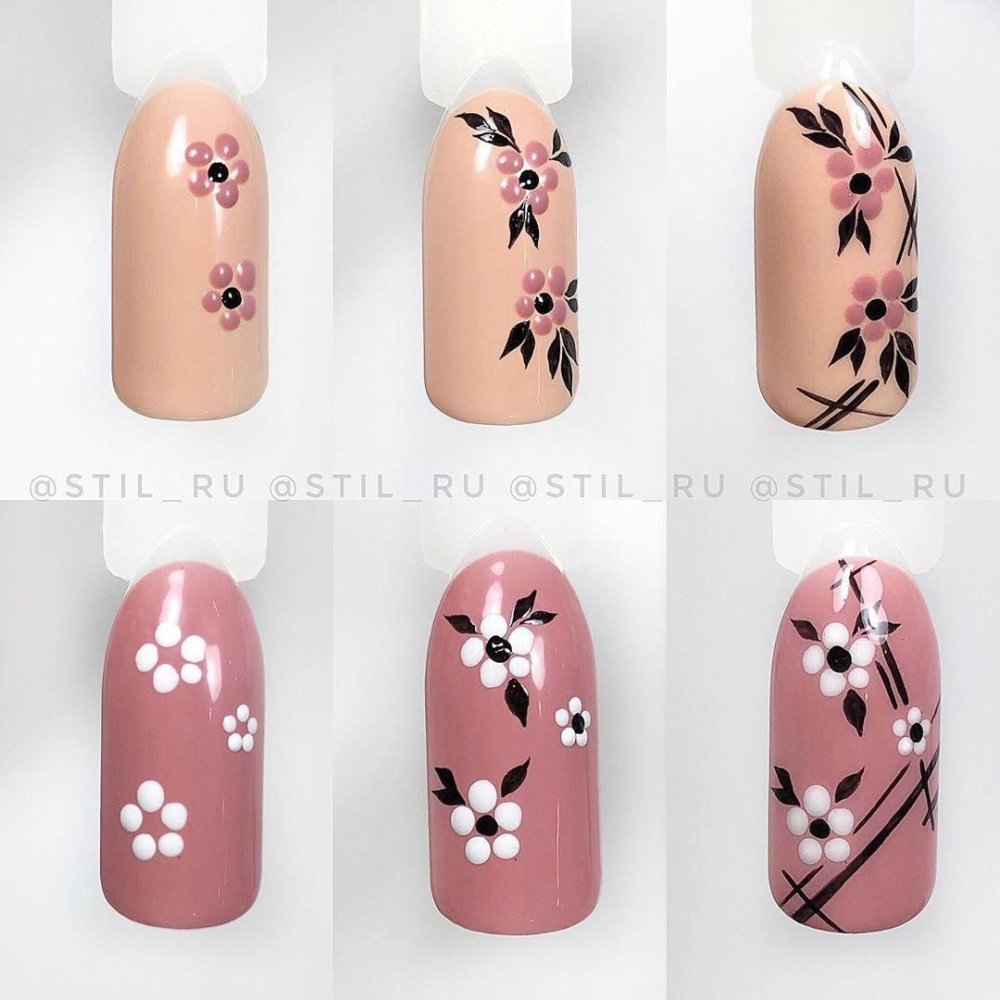 Рисование на ногтях веточки