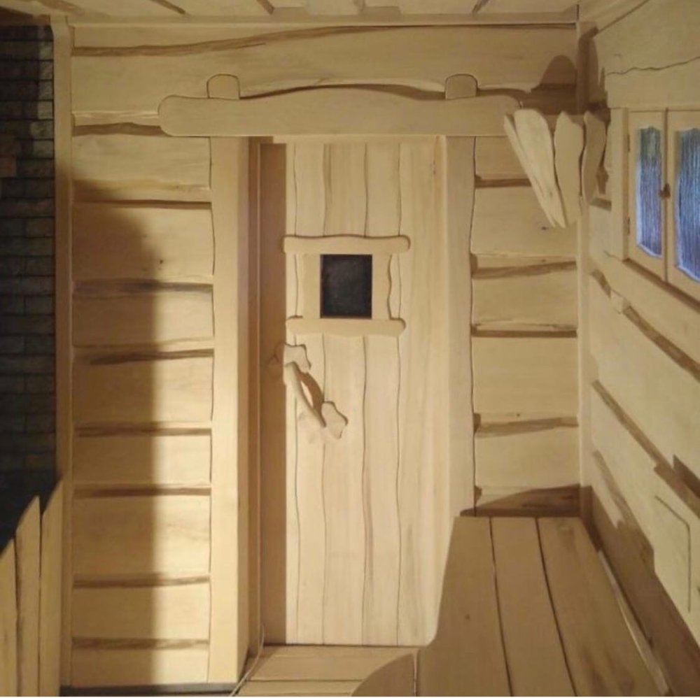 Отделка бани необрезной доской