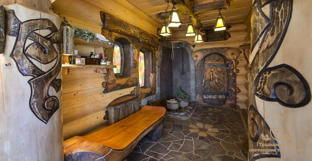 Отделка бани необрезной доской