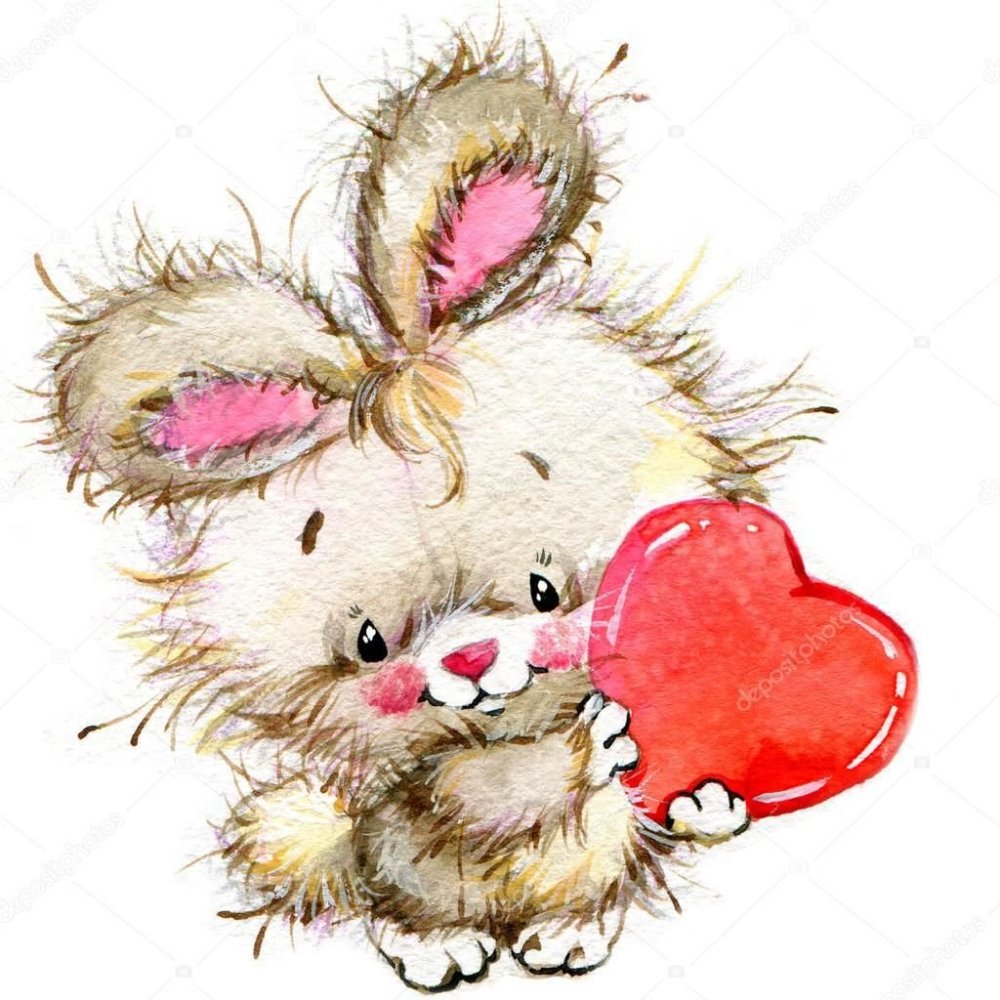 Стикер заяц с сердечком