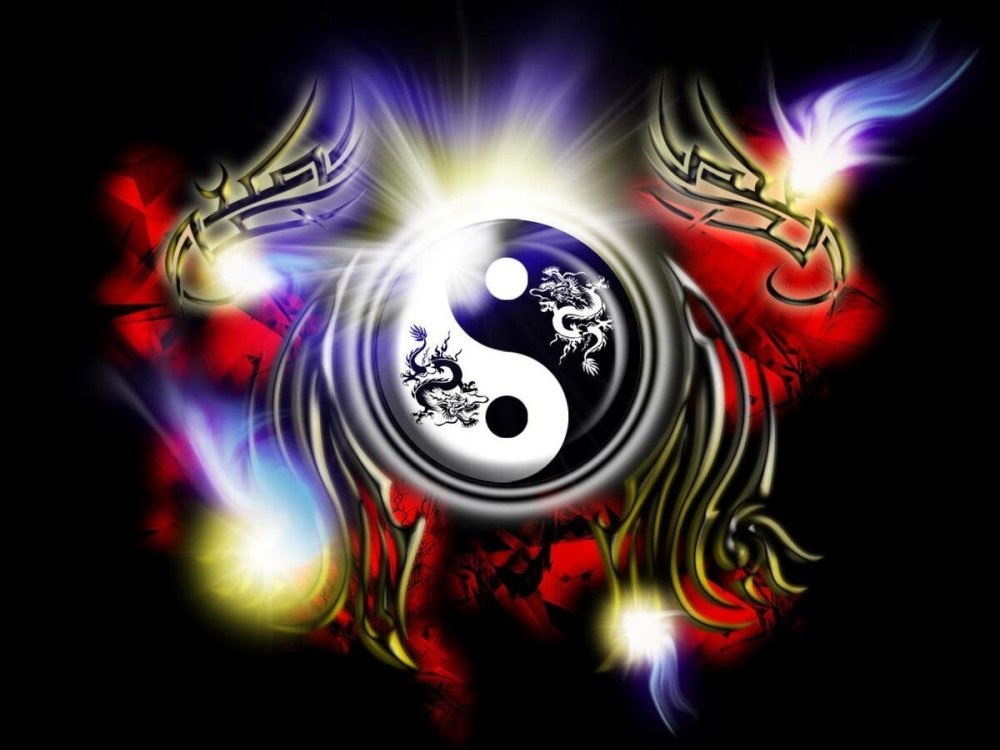 Инь Янь на черном фоне