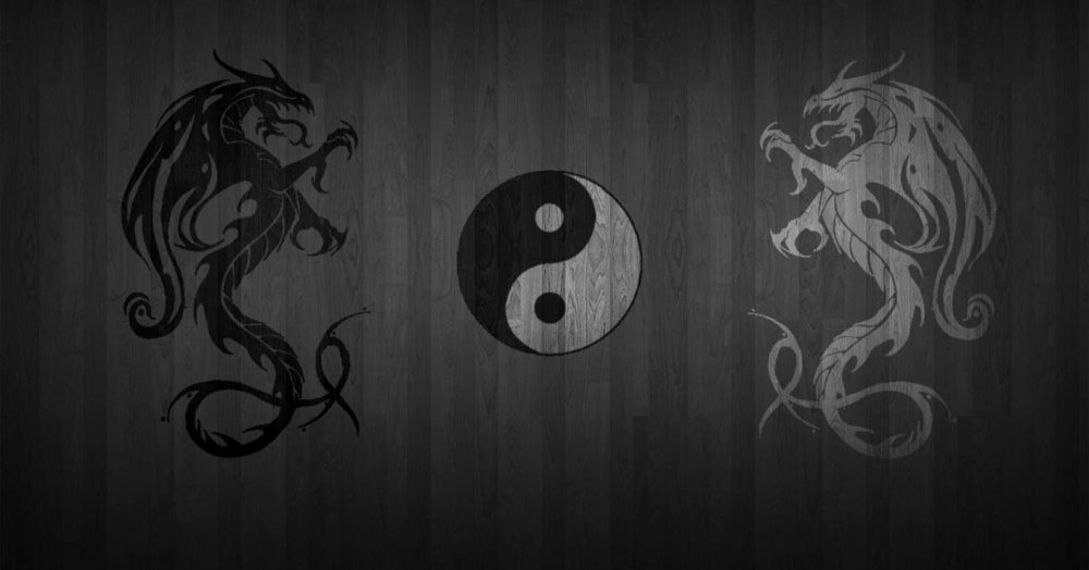 Инь Янь на черном фоне