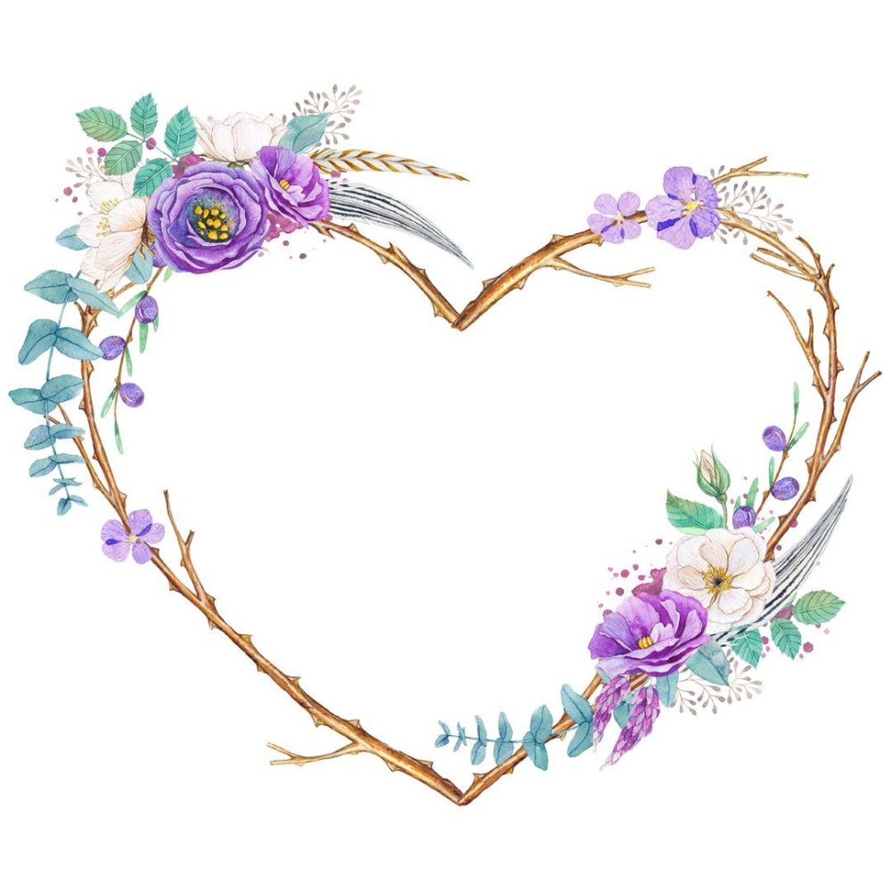 Акварельные цветочные рамки сердце