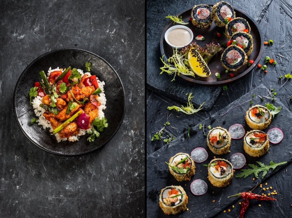 Блюда на темном фоне