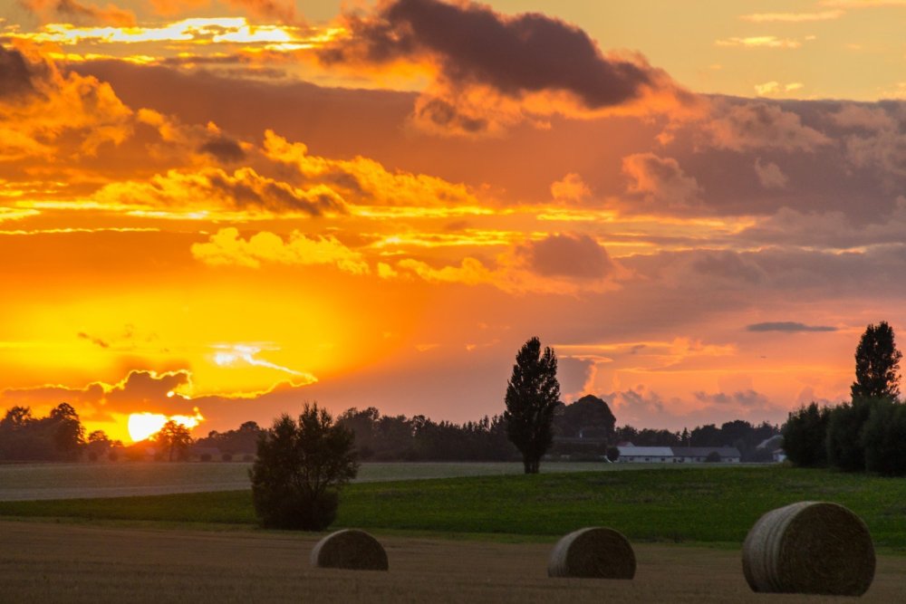 Красивый закат в деревне