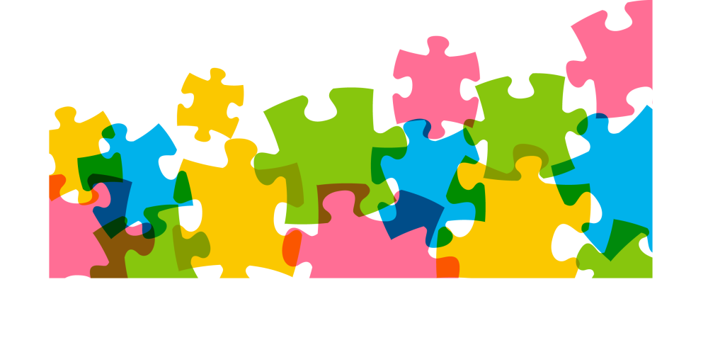 Человечки с пазлами на сером фоне