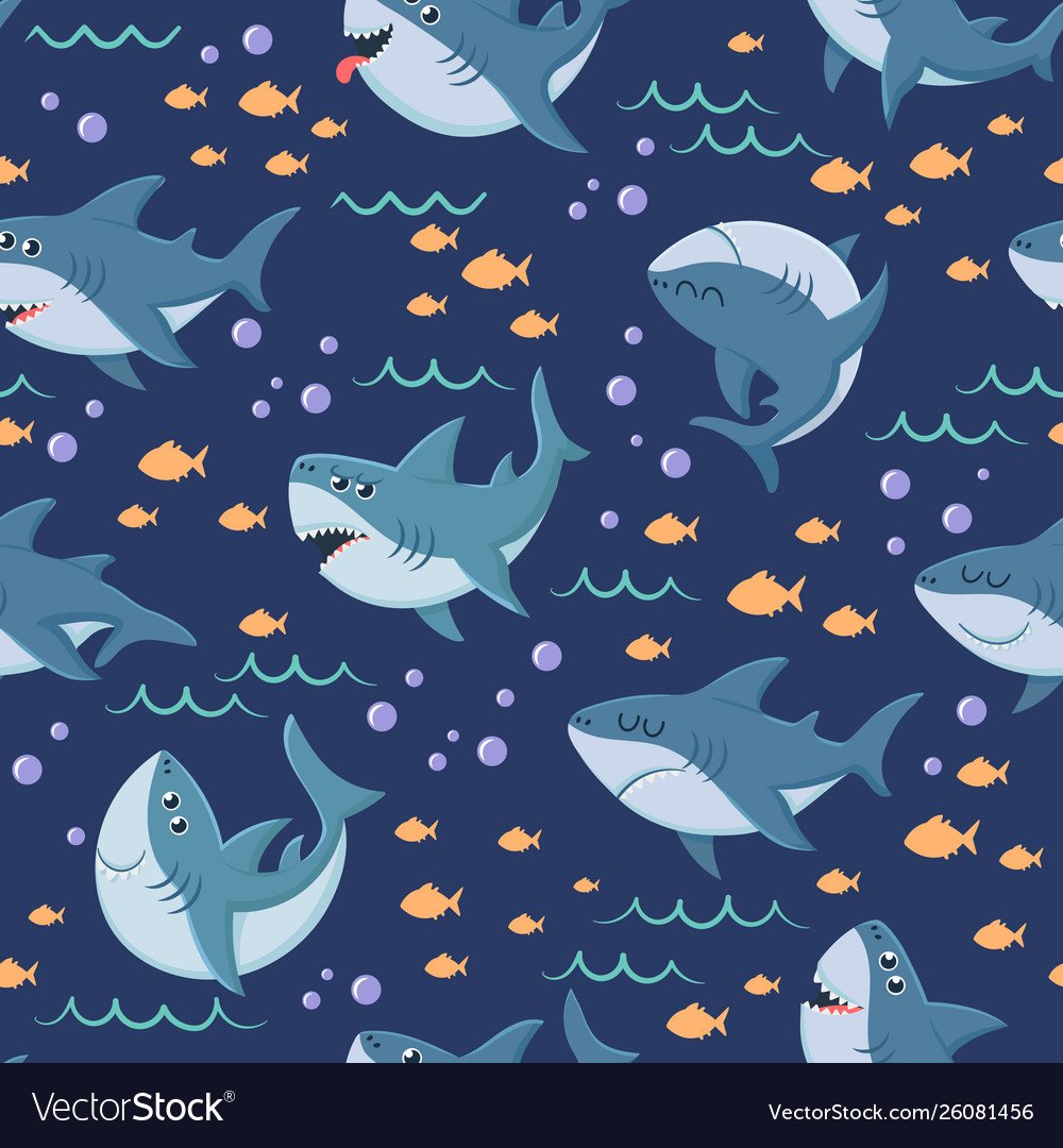 Паттерн с акулами на голубом фоне