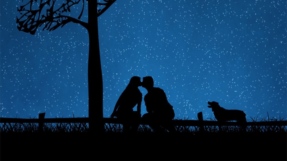 Иллюстрация влюбленные на лавке