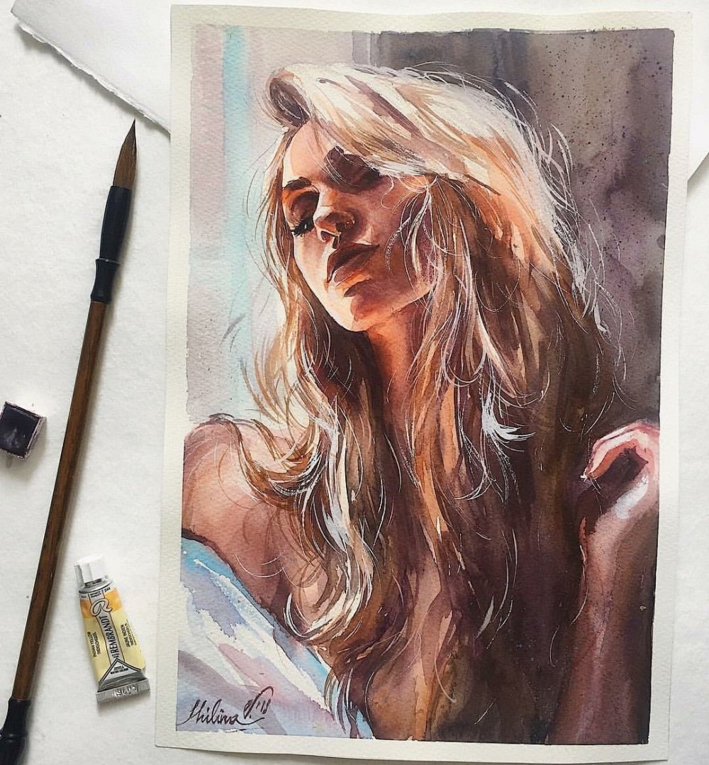 Девушка акварель