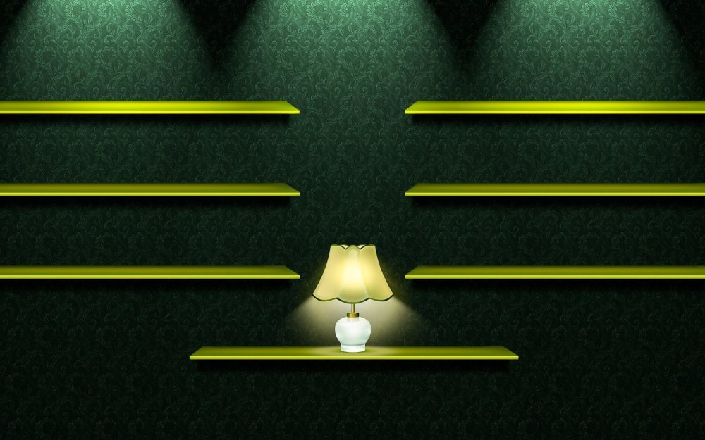 Пустая комната с полками и столом