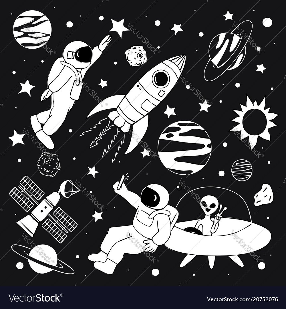 Космонавт и Луна Графика