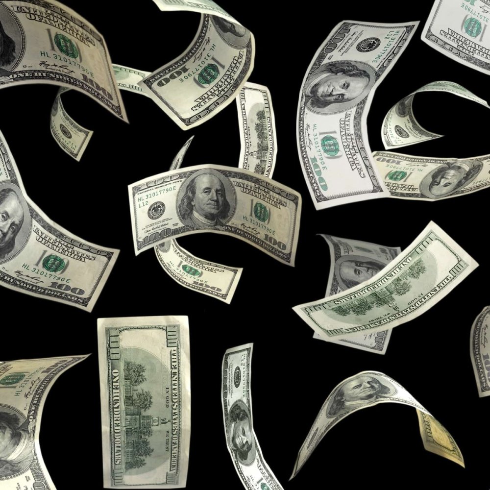 Деньги падают с неба черный фон
